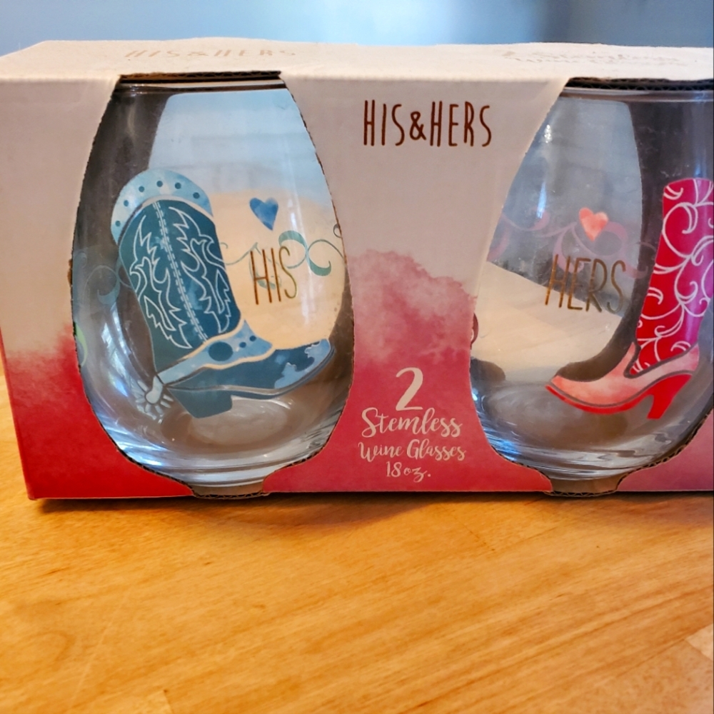 His and Hers Stemless Wine Glasses. 3 5.00 items for 10.00